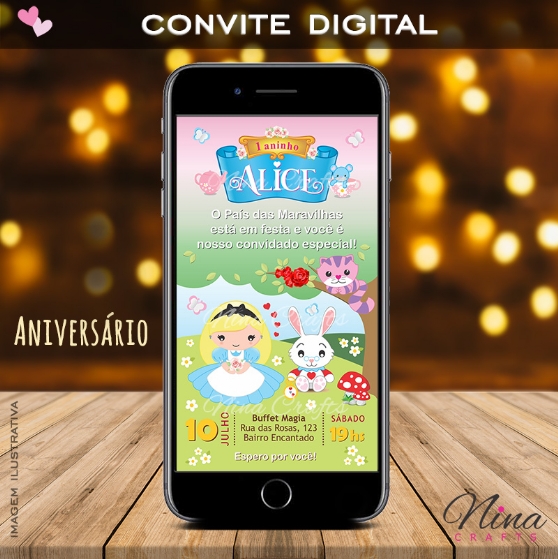 Convite Digital de Aniversário Alice no País das Maravilhas
