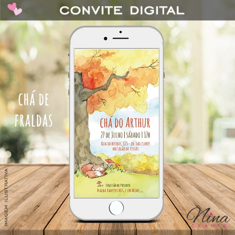 Convite Digital Chá de Fraldas Raposa