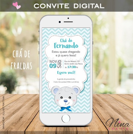 Convite Chá de Fraldas Urso