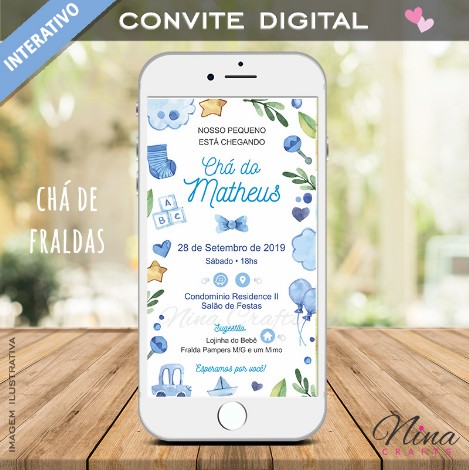 Convite Interativo Chá de Fraldas Azul